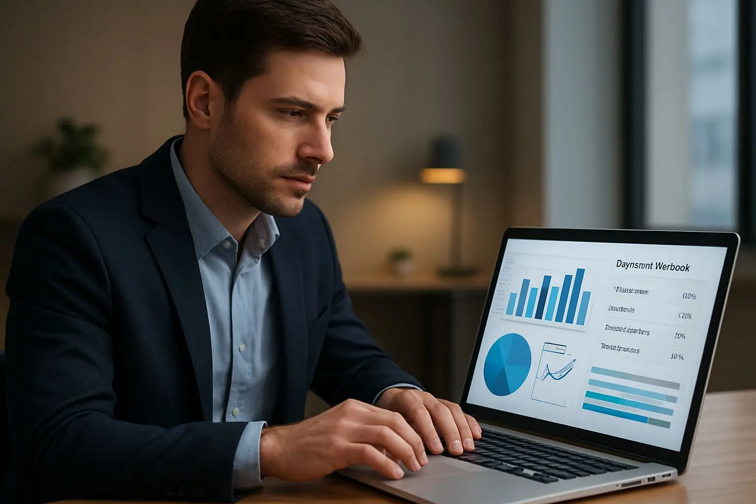 Especialista fictício a analisar dados de pagamentos e plataformas online
