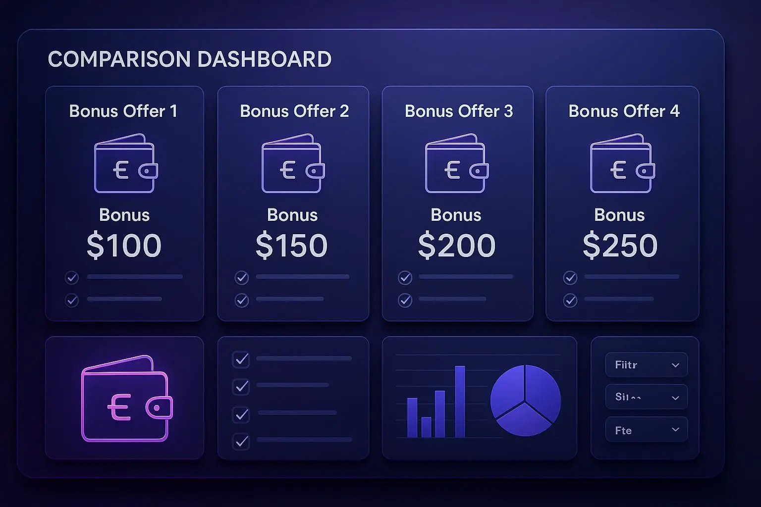 Painel visual para comparar ofertas de recarga com carteira eletrónica
