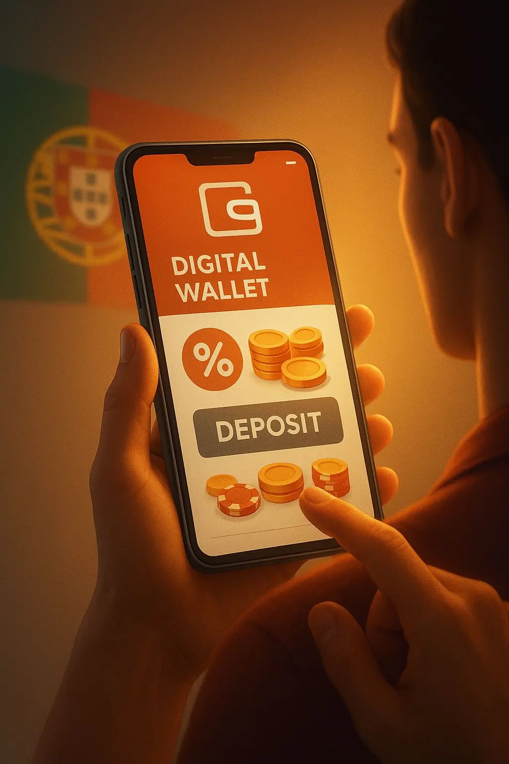 Utilizador a fazer depósito com Skrill e ícones de bónus