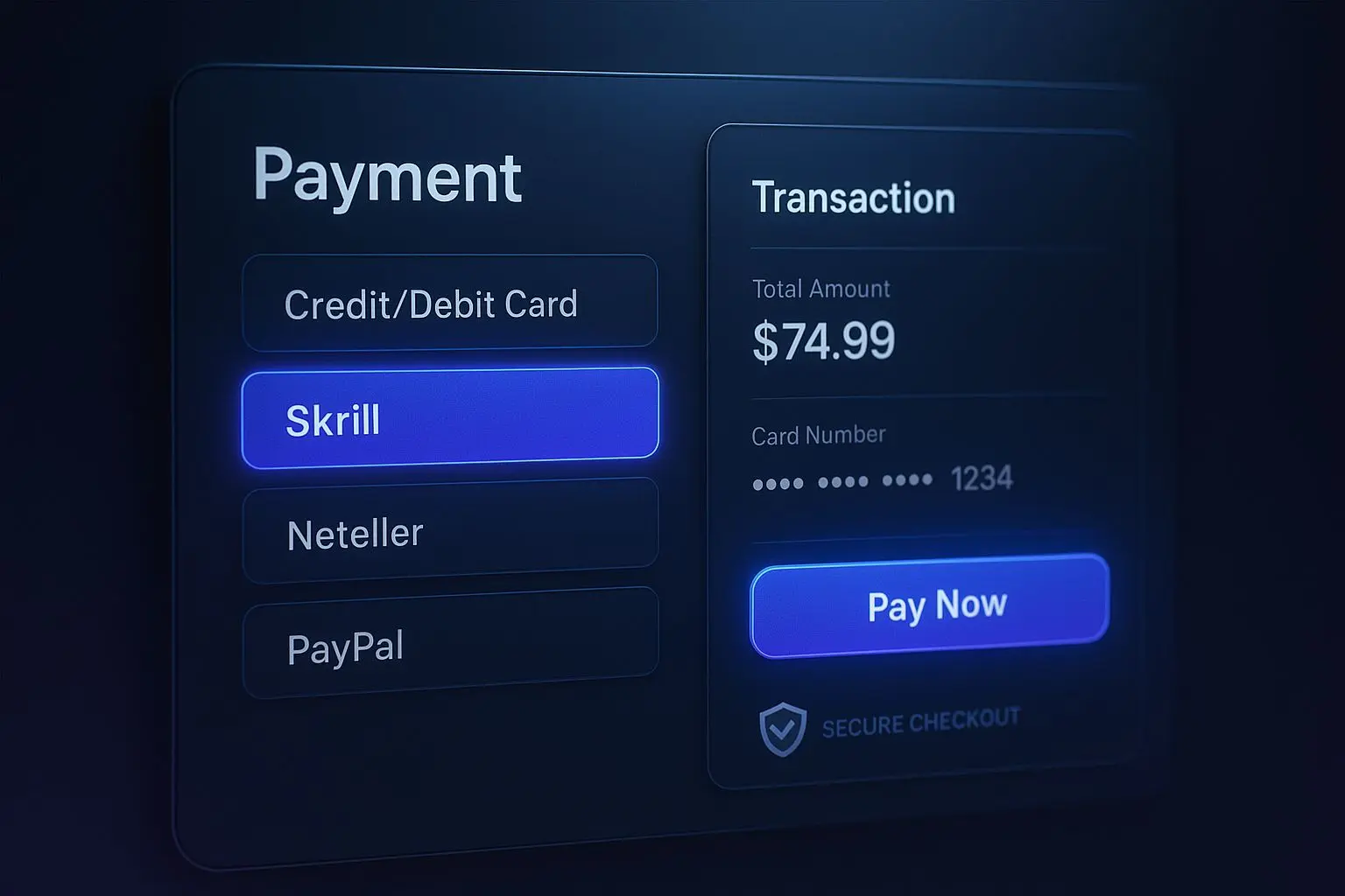 Interface de pagamentos com destaque para carteira digital