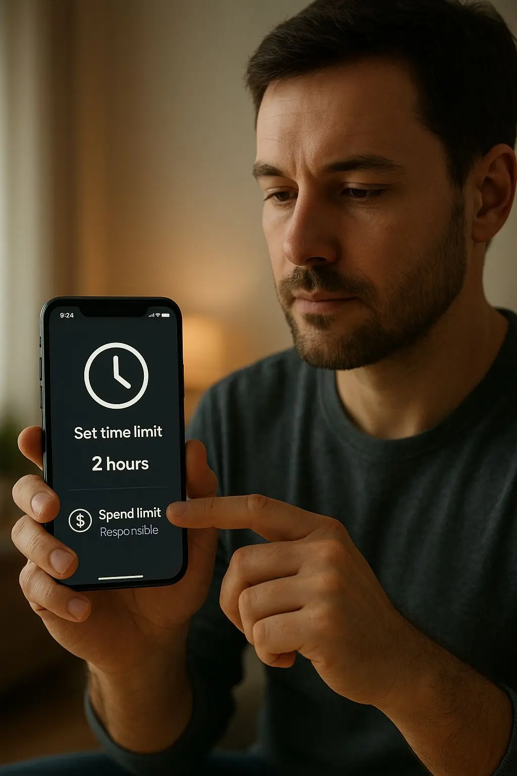 Pessoa a definir limites de tempo e depósito no telemóvel
