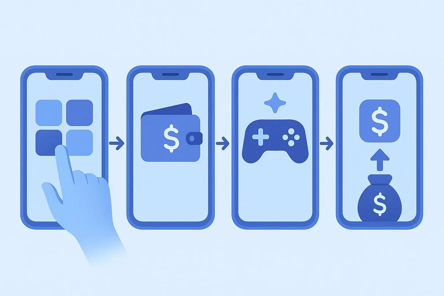Infográfico com passos para usar Skrill no telemóvel
