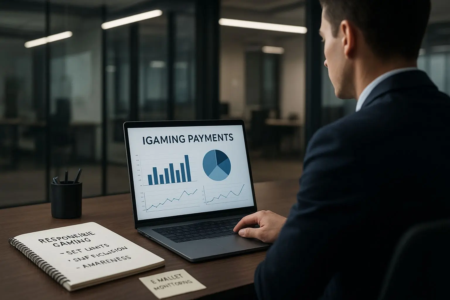 Especialista digital a analisar pagamentos online e jogo responsável