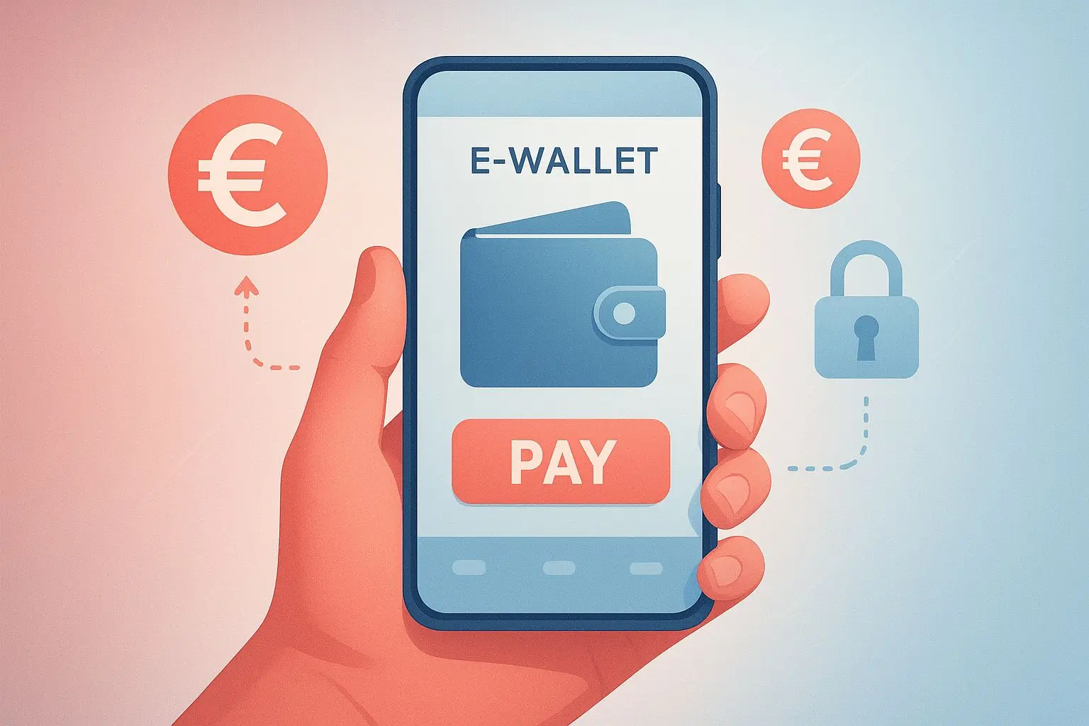 Ilustração de carteira digital para pagamentos online com euros