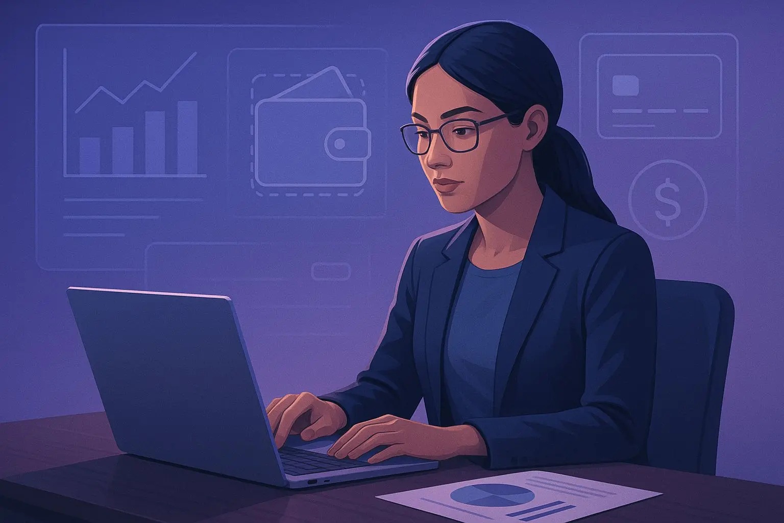 Ilustração profissional de analista de pagamentos digitais