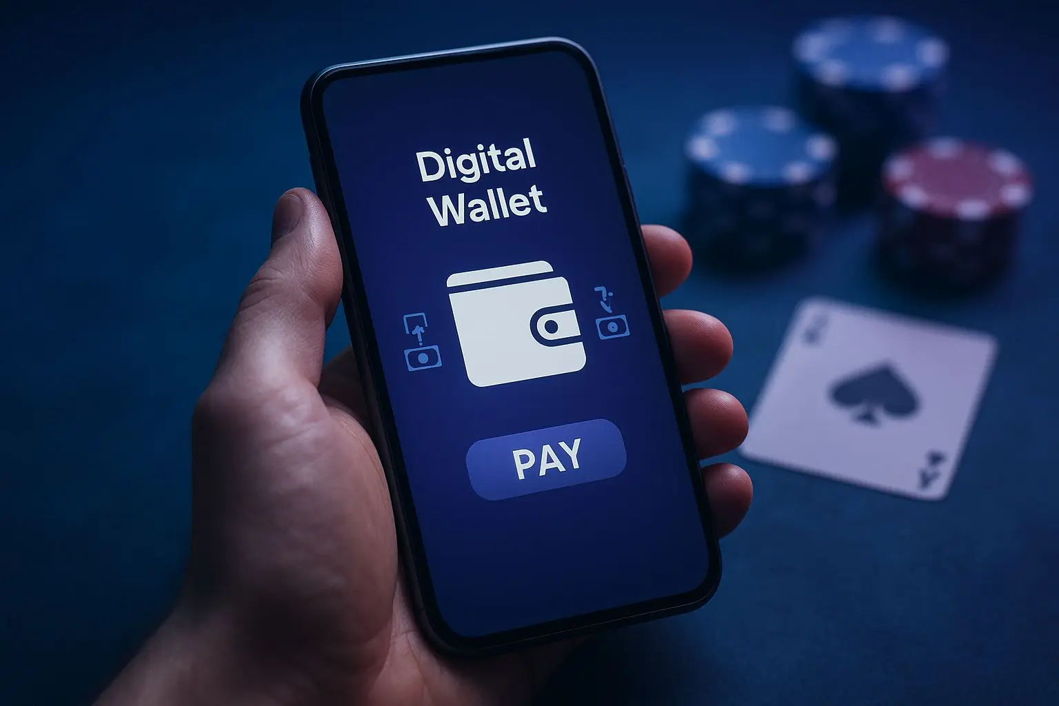 Smartphone com carteira digital para depósitos e levantamentos no poker online