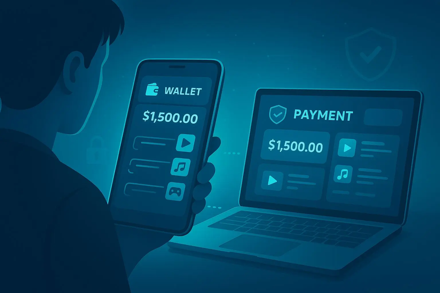 Utilizador a gerir pagamentos online numa carteira digital única