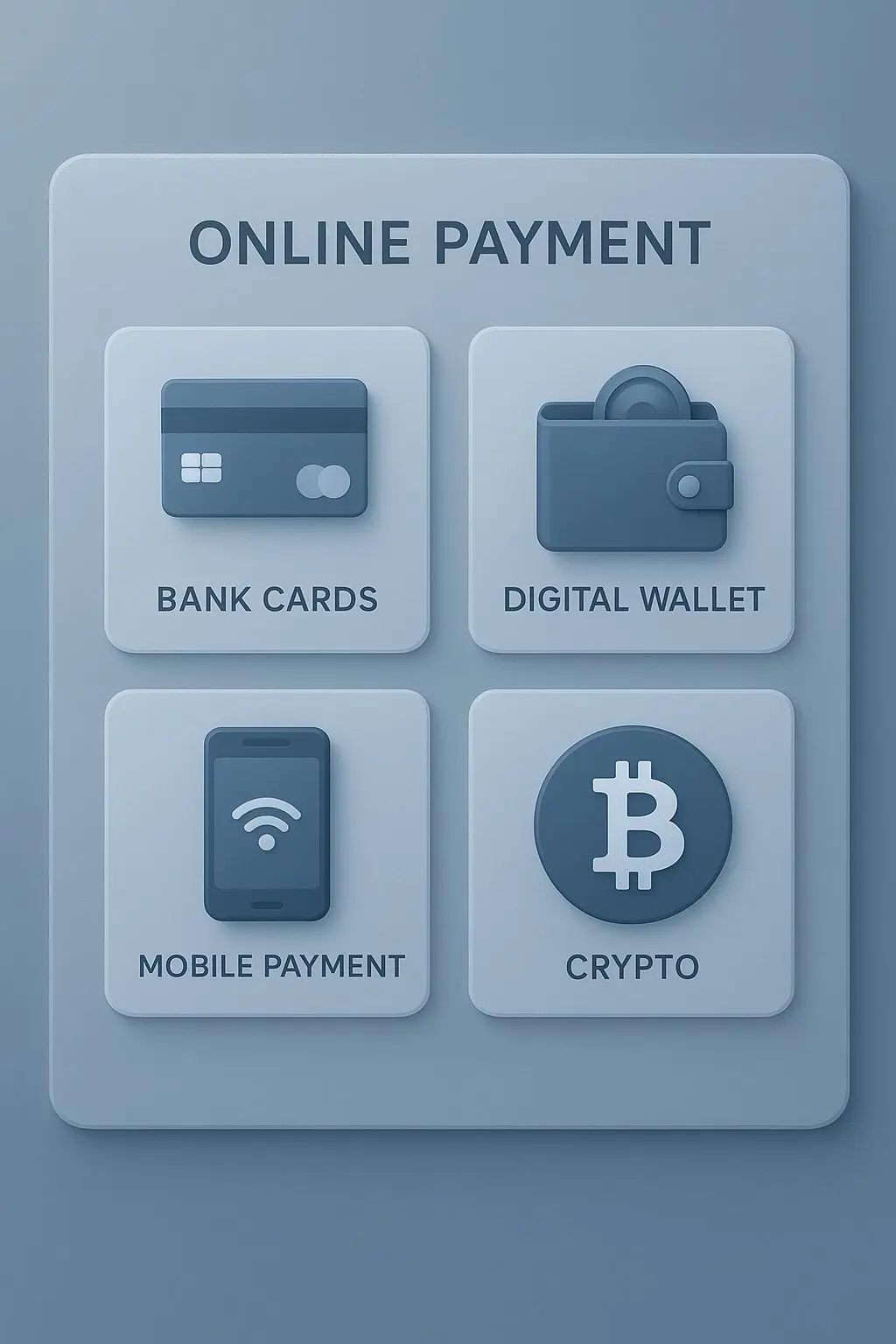 Comparação visual de métodos de pagamento online com destaque para carteira digital