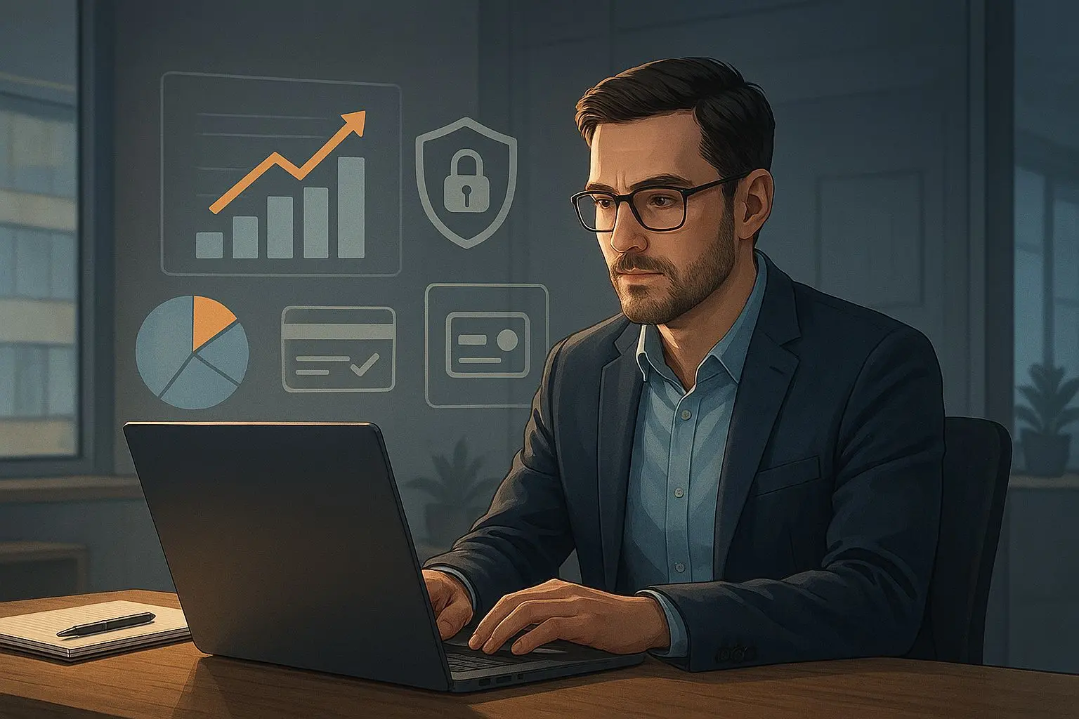 Especialista em slots online e pagamentos digitais Ilustração de especialista em pagamentos digitais e análise de jogos online