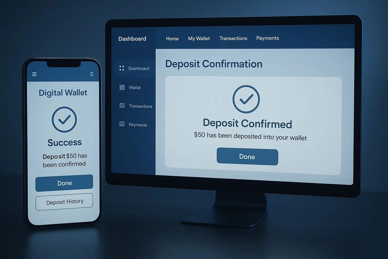 Utilizador a fazer um depósito com carteira digital num dispositivo móvel