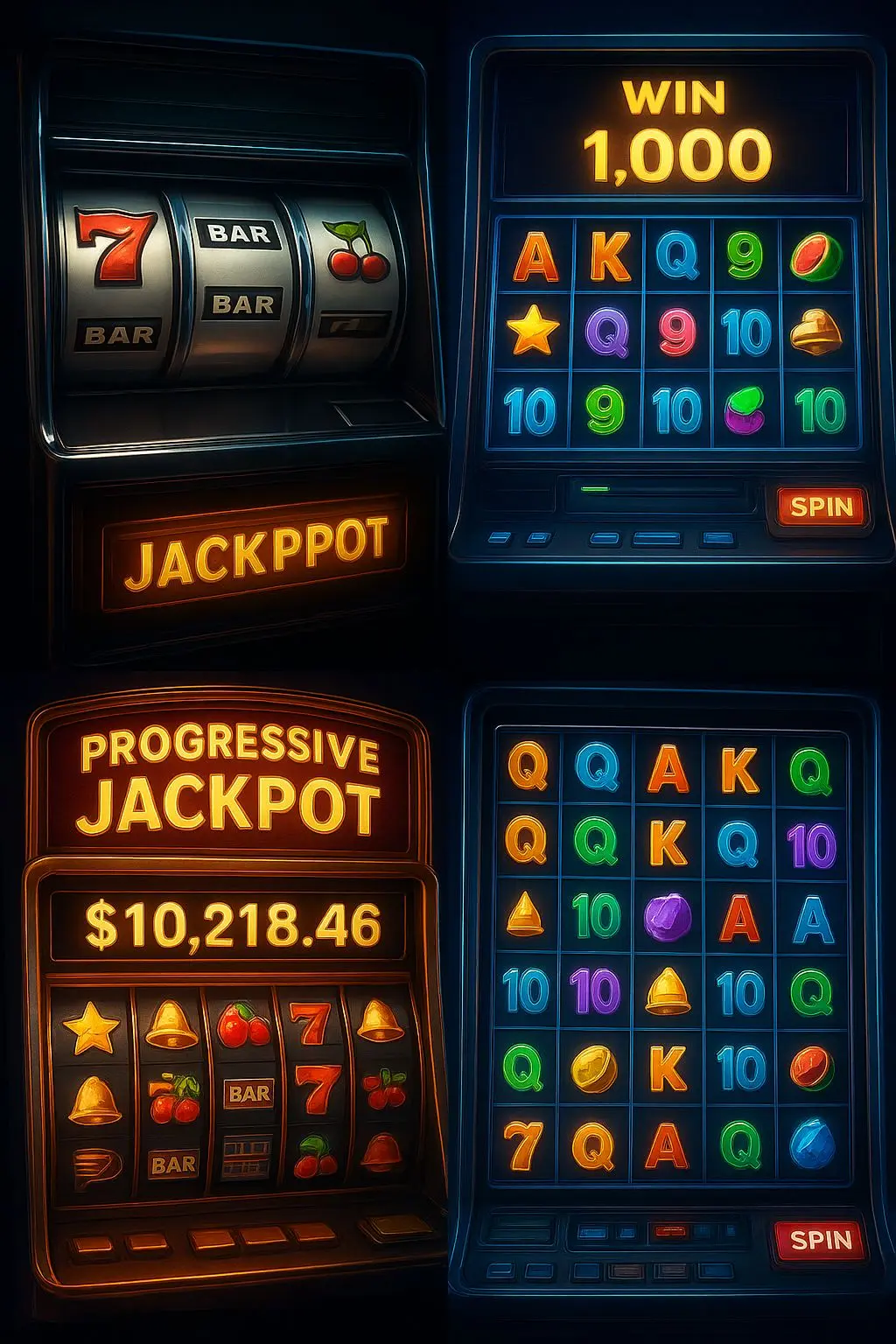 Montagem com vários tipos de slots online disponíveis com carteira digital
