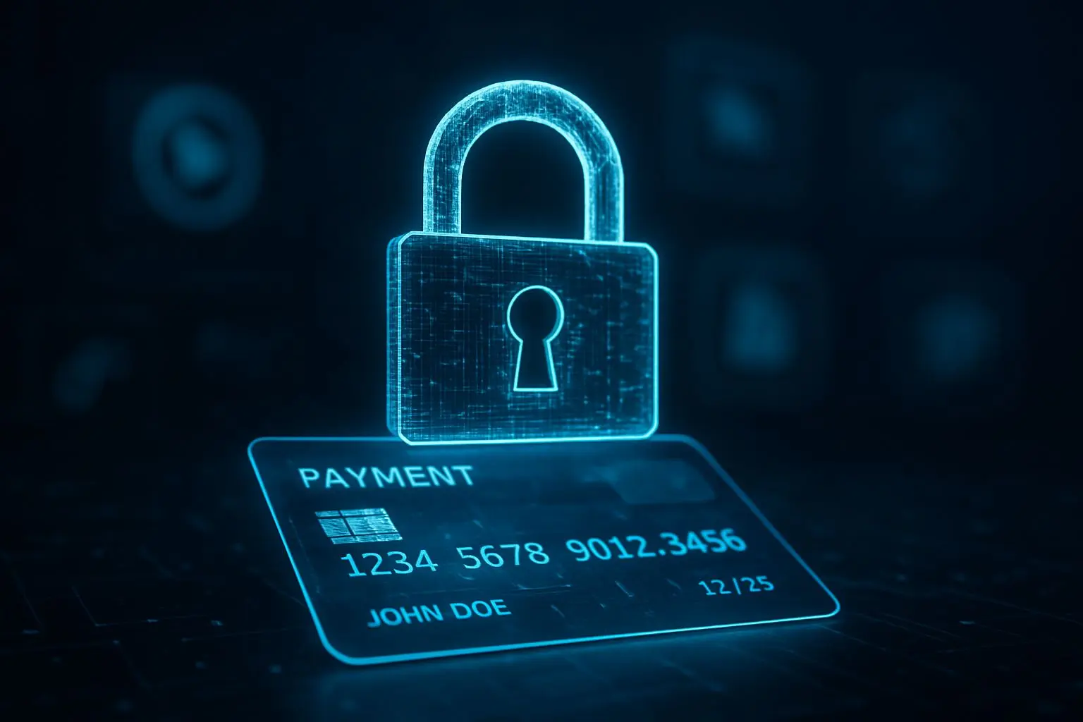 Cadeado digital sobre cartão virtual de pagamento seguro
